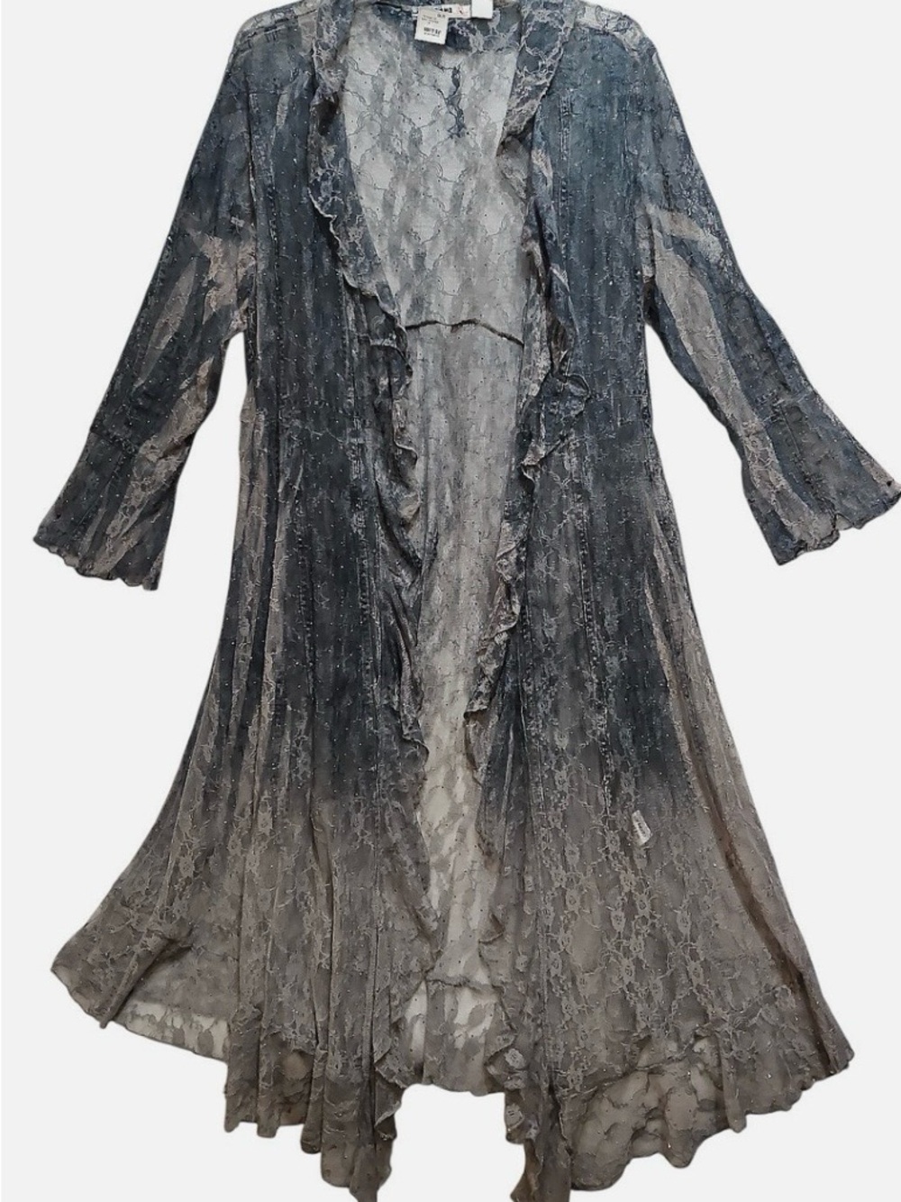 Origami Sheer Lace Ruffle Duster in Blueish Gray
